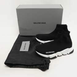 Pre Owned Balenciaga Black Knit Fabric Speed High Top Sneakers Size 36