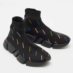 Balenciaga Black Knit Fabric Speed Trainer Sneakers Size 38