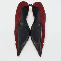 Balenciaga Red/Black Checked Fabric Knife Pointed Toe D'orsay Pumps Size 41