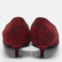 Balenciaga Red/Black Checked Fabric Knife Pointed Toe D'orsay Pumps Size 41