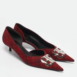 Balenciaga Red/Black Checked Fabric Knife Pointed Toe D'orsay Pumps Size 41