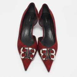 Balenciaga Red/Black Checked Fabric Knife Pointed Toe D'orsay Pumps Size 41
