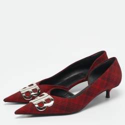 Balenciaga Red/Black Checked Fabric Knife Pointed Toe D'orsay Pumps Size 41