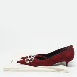 Balenciaga Red/Black Checked Fabric Knife Pointed Toe D'orsay Pumps Size 41
