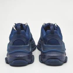 Balenciaga Blue Leather and Mesh Triple S Clear Sneakers Size 39