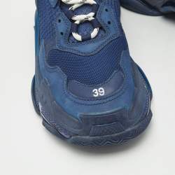 Balenciaga Blue Leather and Mesh Triple S Clear Sneakers Size 39