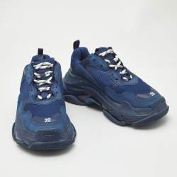 Balenciaga Blue Leather and Mesh Triple S Clear Sneakers Size 39
