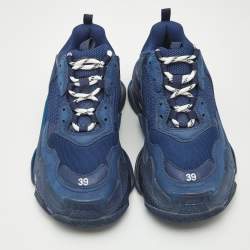 Balenciaga Blue Leather and Mesh Triple S Clear Sneakers Size 39