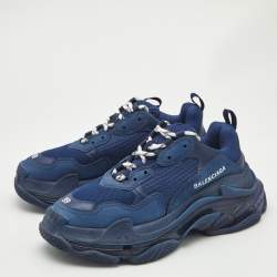Balenciaga Blue Leather and Mesh Triple S Clear Sneakers Size 39