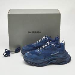 Balenciaga Blue Leather and Mesh Triple S Clear Sneakers Size 39
