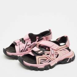 Balenciaga Pink/Black Rubber and Faux Leather Track Sandals Size 36
