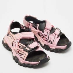 Balenciaga Pink/Black Rubber and Faux Leather Track Sandals Size 36