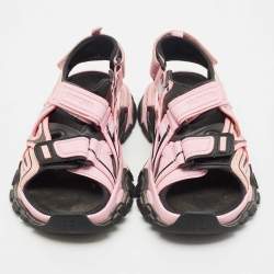 Balenciaga Pink/Black Rubber and Faux Leather Track Sandals Size 36