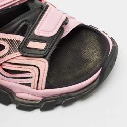 Balenciaga Pink/Black Rubber and Faux Leather Track Sandals Size 36