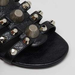 Balenciaga Black Studded Leather Arena Strappy Flat Slides Size 36.5