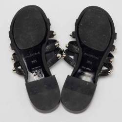 Balenciaga Black Studded Leather Arena Strappy Flat Slides Size 36.5
