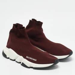 Balenciaga Burgundy Knit Fabric Speed Trainer Slip On Sneakers Size 39