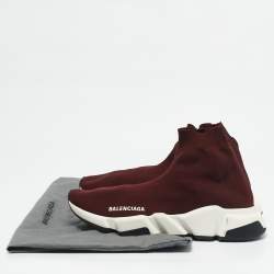 Balenciaga Burgundy Knit Fabric Speed Trainer Slip On Sneakers Size 39