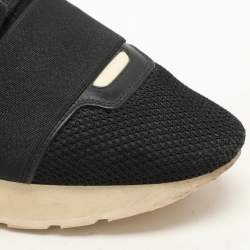Balenciaga Black Leather and Mesh Race Runner Low Top Sneakers Size 36