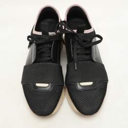 Balenciaga Black Leather and Mesh Race Runner Low Top Sneakers Size 36