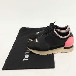 Balenciaga Black Leather and Mesh Race Runner Low Top Sneakers Size 36