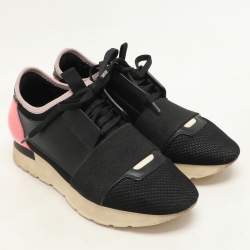 Balenciaga Black Leather and Mesh Race Runner Low Top Sneakers Size 36