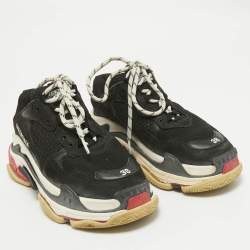 Balenciaga Black Faux Leather and Mesh Triple S Sneakers Size 38