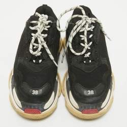 Balenciaga Black Faux Leather and Mesh Triple S Sneakers Size 38