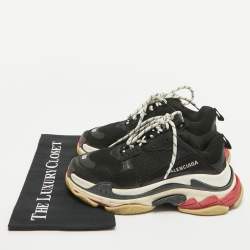 Balenciaga Black Faux Leather and Mesh Triple S Sneakers Size 38