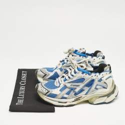 Balenciaga Blue/White Faux Leather and Mesh Track Low Top Sneakers Size 37