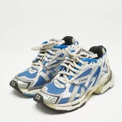 Balenciaga Blue/White Faux Leather and Mesh Track Low Top Sneakers Size 37