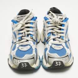 Balenciaga Blue/White Faux Leather and Mesh Track Low Top Sneakers Size 37