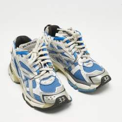 Balenciaga Blue/White Faux Leather and Mesh Track Low Top Sneakers Size 37