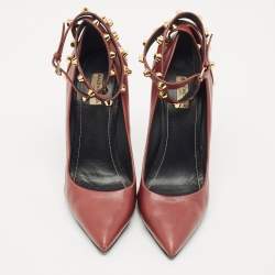 Balenciaga Burgundy Leather Studded Pointed Toe Ankle Wrap Pumps Size 40