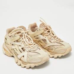Balenciaga Beige Faux Leather and Mesh Track 2 Low Top Sneakers Size 38