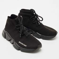 Balenciaga Black Knit Fabric Speed Trainer Sneakers Size 38