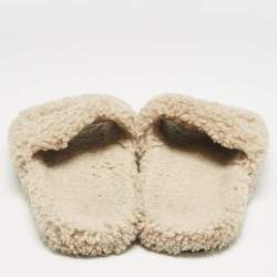 Balenciaga Beige Shearling Fur Furry Slide Sandals Size 39