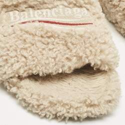 Balenciaga Beige Shearling Fur Furry Slide Sandals Size 39