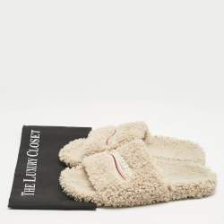 Balenciaga Beige Shearling Fur Furry Slide Sandals Size 39