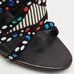 Balenciaga Multicolor Suede and Leather Cutout Ankle Wrap Sandals Size 40