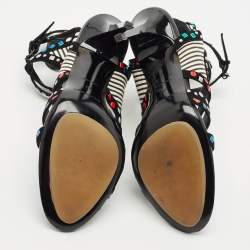 Balenciaga Multicolor Suede and Leather Cutout Ankle Wrap Sandals Size 40