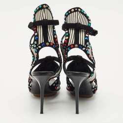 Balenciaga Multicolor Suede and Leather Cutout Ankle Wrap Sandals Size 40