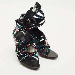 Balenciaga Multicolor Suede and Leather Cutout Ankle Wrap Sandals Size 40