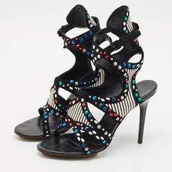 Balenciaga Multicolor Suede and Leather Cutout Ankle Wrap Sandals Size 40