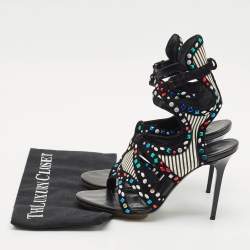 Balenciaga Multicolor Suede and Leather Cutout Ankle Wrap Sandals Size 40