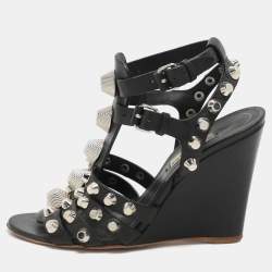 Balenciaga Black Leather Arena Wedge Sandals Size 35