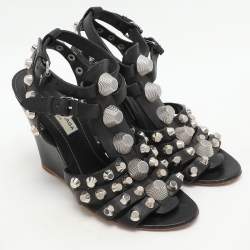 Balenciaga Black Leather Arena Wedge Sandals Size 35