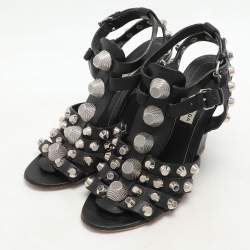 Balenciaga Black Leather Arena Wedge Sandals Size 35