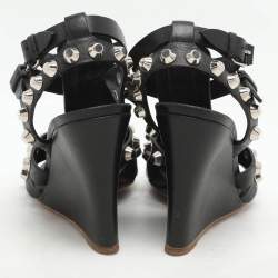 Balenciaga Black Leather Arena Wedge Sandals Size 35