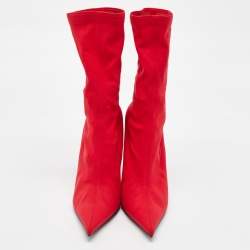 Balenciaga Red Stretch Fabric Knife Pointed Toe Sock Mid Calf Boots Size 39